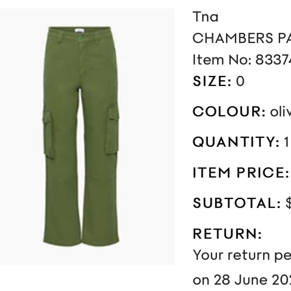TNA Aritzia Chambers Pant Olive Green